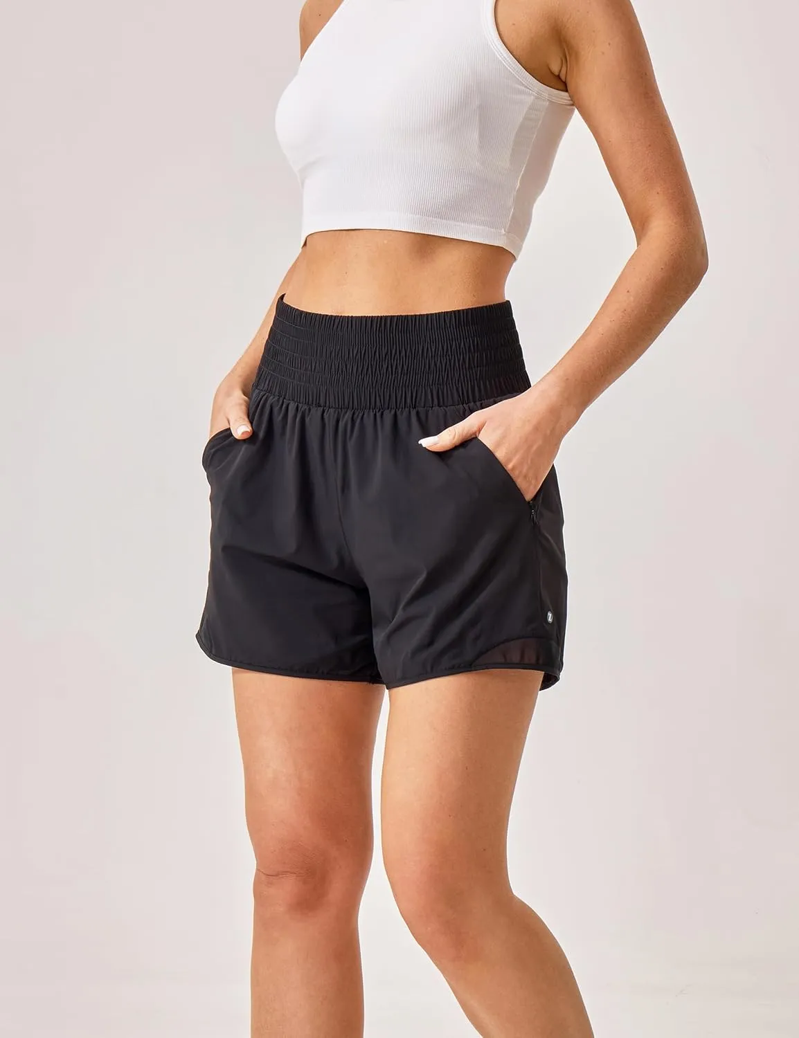 Womens Athletic Shorts High Waisted Quick Dry Lightweight Running Shorts Sporty Workout Gym Shorts with Double Zipper Pockets