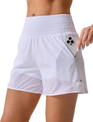 Womens Athletic Shorts High Waisted Quick Dry Lightweight Running Shorts Sporty Workout Gym Shorts with Double Zipper Pockets
