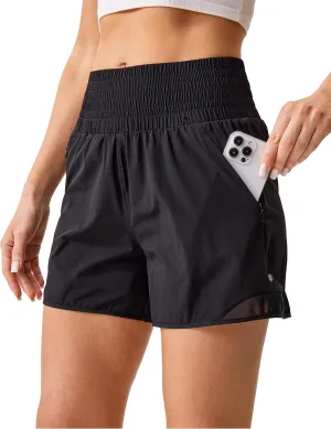 Womens Athletic Shorts High Waisted Quick Dry Lightweight Running Shorts Sporty Workout Gym Shorts with Double Zipper Pockets