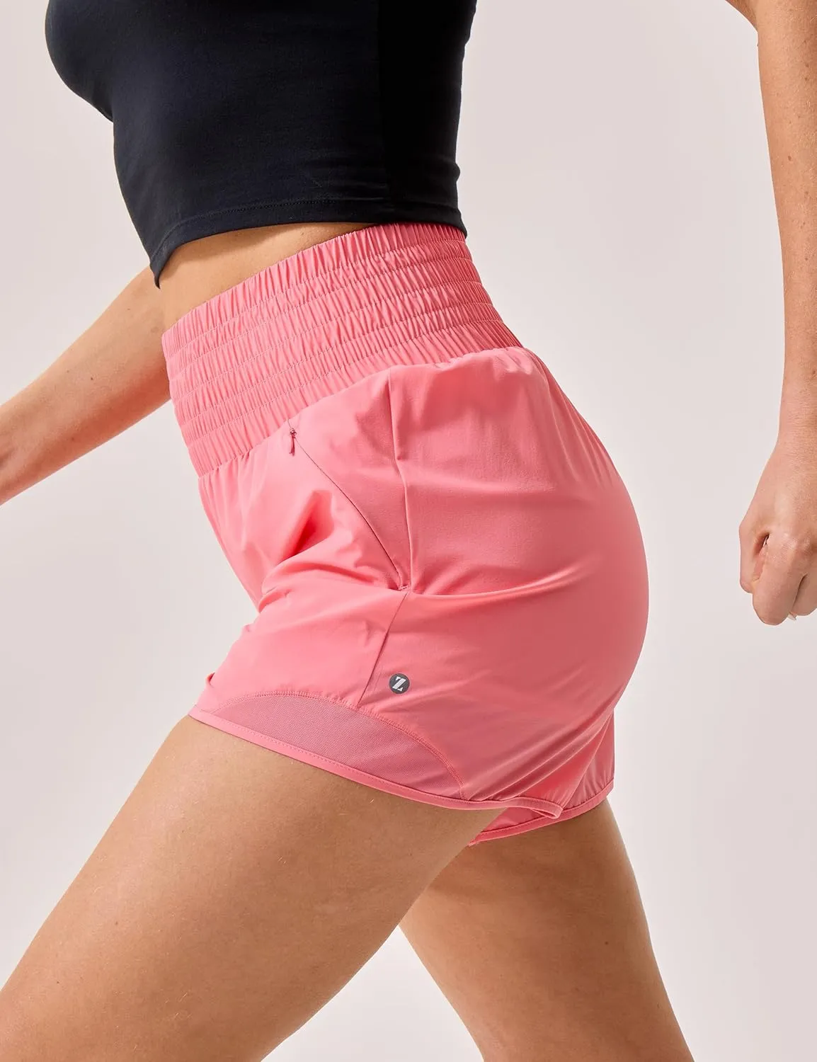 Womens Athletic Shorts High Waisted Quick Dry Lightweight Running Shorts Sporty Workout Gym Shorts with Double Zipper Pockets