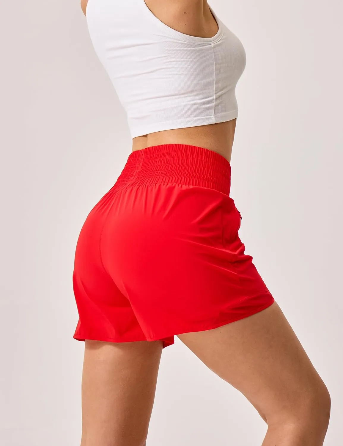 Womens Athletic Shorts High Waisted Quick Dry Lightweight Running Shorts Sporty Workout Gym Shorts with Double Zipper Pockets