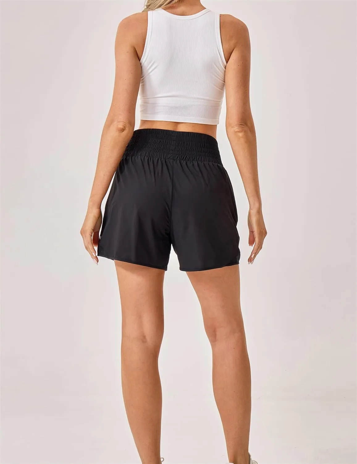 Womens Athletic Shorts High Waisted Quick Dry Lightweight Running Shorts Sporty Workout Gym Shorts with Double Zipper Pockets