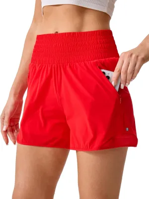 Womens Athletic Shorts High Waisted Quick Dry Lightweight Running Shorts Sporty Workout Gym Shorts with Double Zipper Pockets