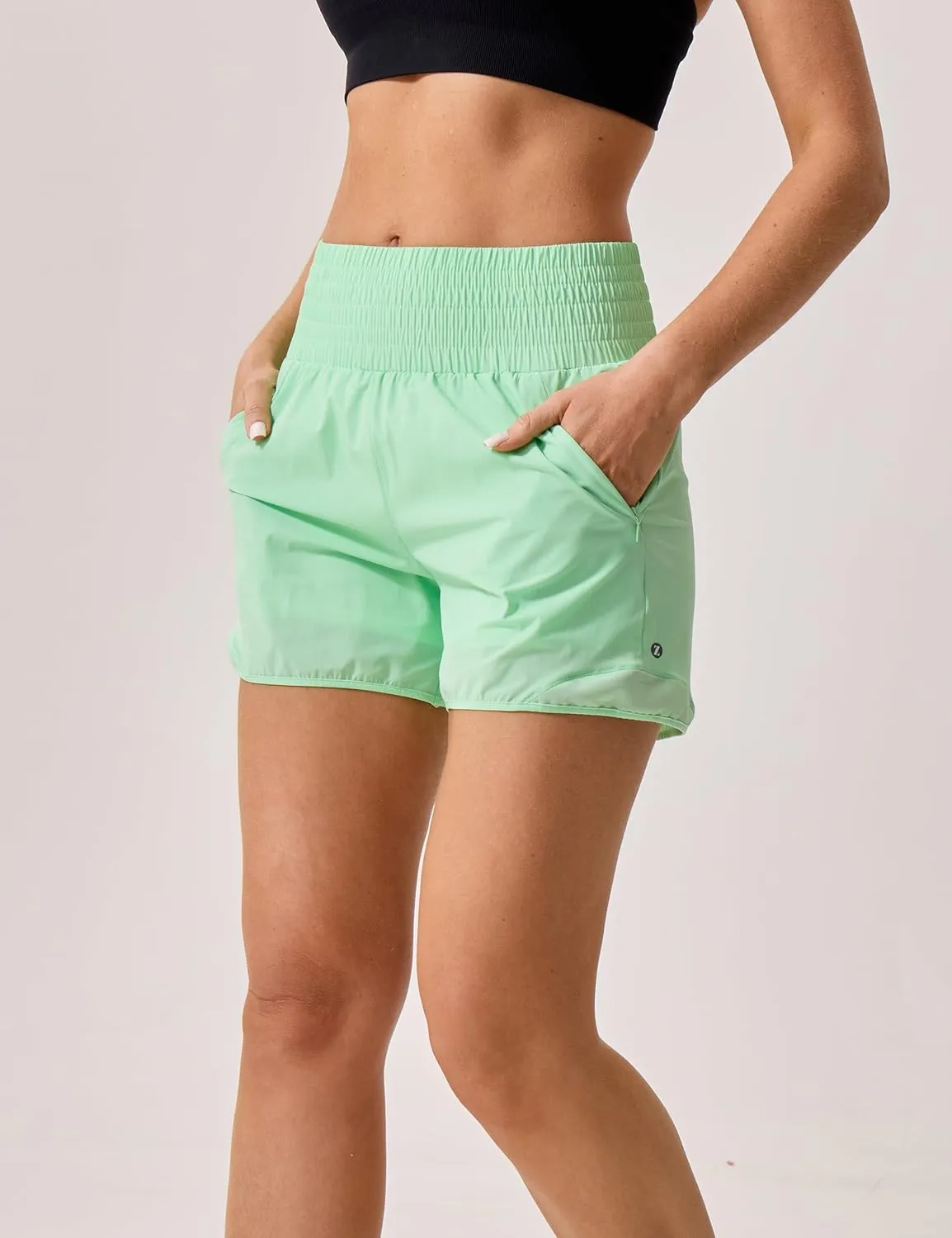 Womens Athletic Shorts High Waisted Quick Dry Lightweight Running Shorts Sporty Workout Gym Shorts with Double Zipper Pockets