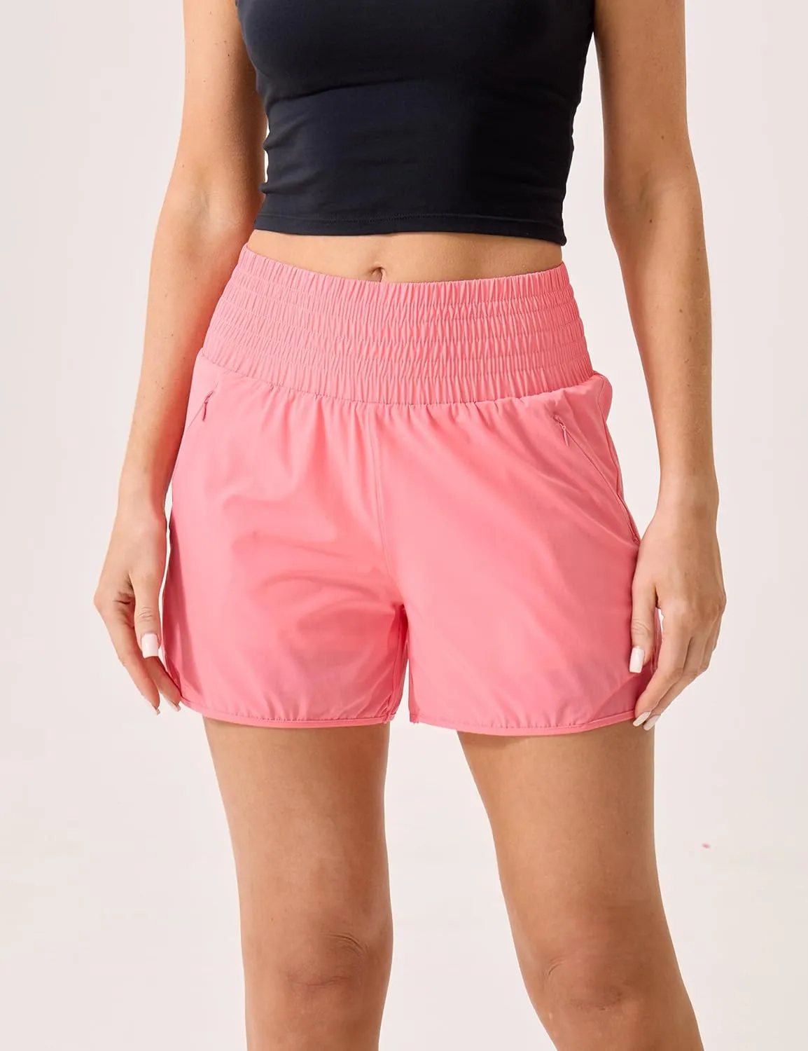 Womens Athletic Shorts High Waisted Quick Dry Lightweight Running Shorts Sporty Workout Gym Shorts with Double Zipper Pockets