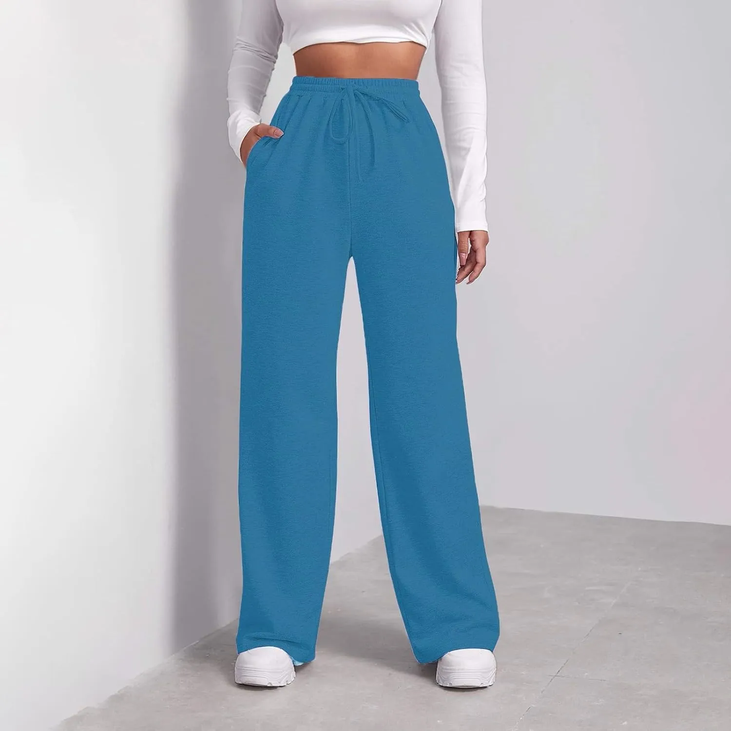 Womens Cargo Jogger Sweatpants High Waisted Elastic Loose Pants Lounge Pants Running with Pockets