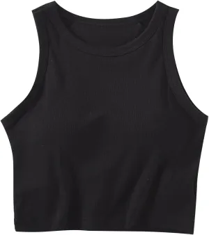 Women's Crop Tank Tops with Shelf Bras Casual Seamless Workout Yoga Bra Round Neck Padded Solid Athletic Tops