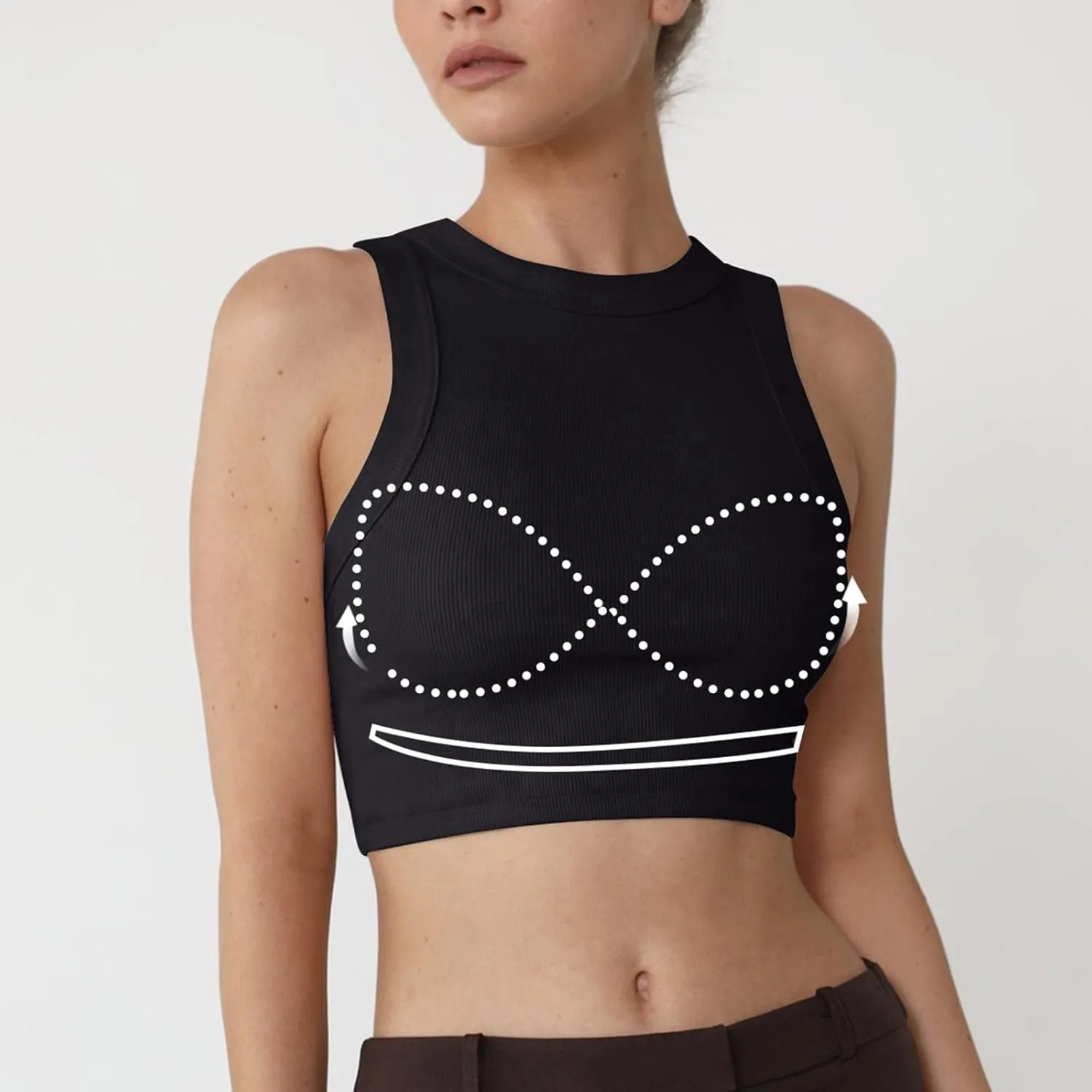 Women's Crop Tank Tops with Shelf Bras Casual Seamless Workout Yoga Bra Round Neck Padded Solid Athletic Tops