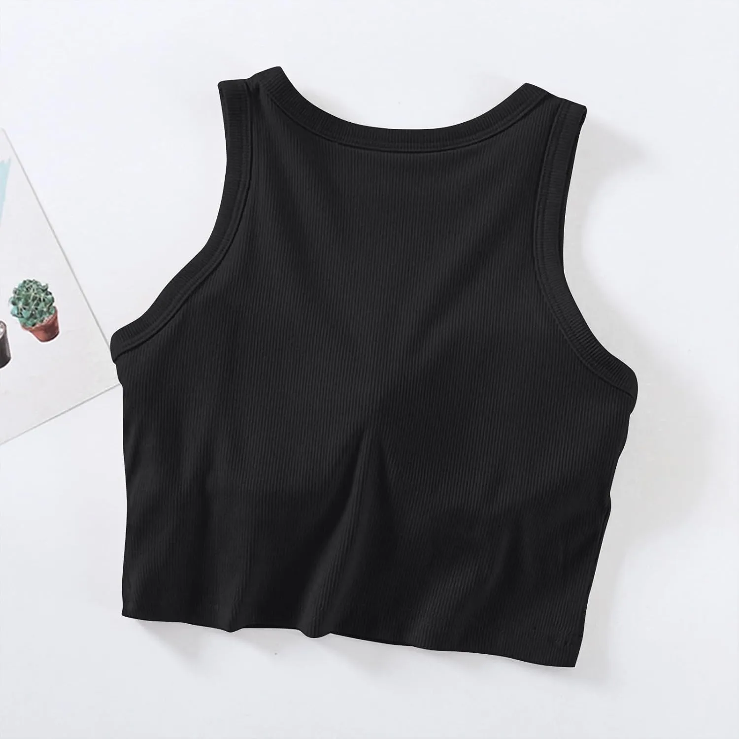 Women's Crop Tank Tops with Shelf Bras Casual Seamless Workout Yoga Bra Round Neck Padded Solid Athletic Tops