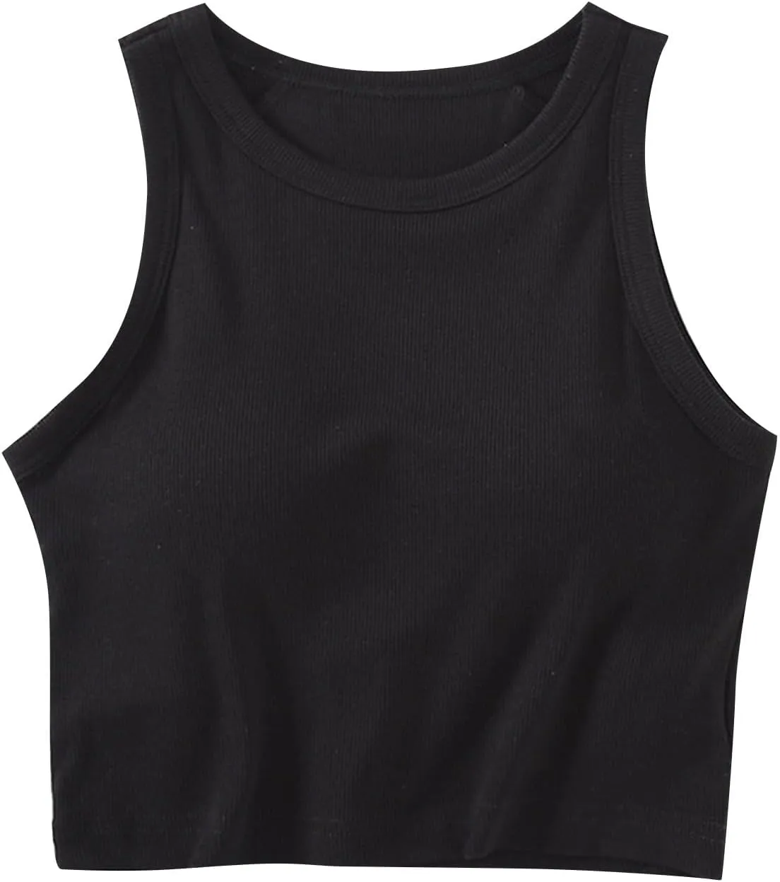 Women's Crop Tank Tops with Shelf Bras Casual Seamless Workout Yoga Bra Round Neck Padded Solid Athletic Tops