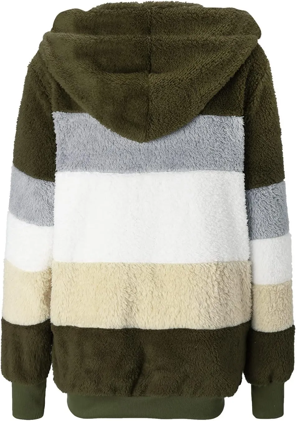 Womens Fuzzy Fleece Jacket Solid Color Artificial Wool Zipper Drawstring Long-Sleeved Hoodie Outerwear with Ladies