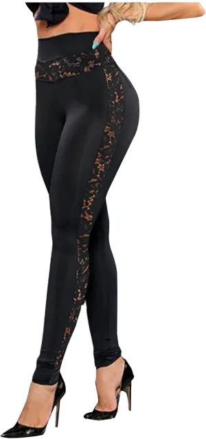 Women's Gothic Sexy Lace Leggings High Waist Club Casual Skinny Tight Pants Soft Elastic Biker Full Length Leggings