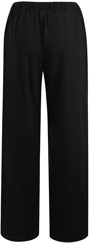 Womens Low-Rise Flowy Linen Pants Summer Beach Relax Fit Sweatpants Aesthetic Drawstring Bootcut Trousers with Pockets