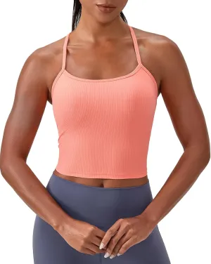 Women's Ribbed Workout Crop Tops with Built in Bra Yoga Racerback Tank Top Comfort Camisole for Fitness Gym Running