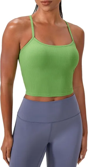 Women's Ribbed Workout Crop Tops with Built in Bra Yoga Racerback Tank Top Comfort Camisole for Fitness Gym Running