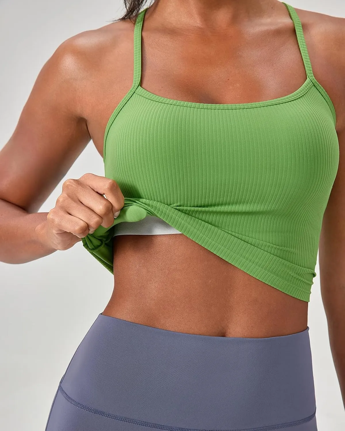 Women's Ribbed Workout Crop Tops with Built in Bra Yoga Racerback Tank Top Comfort Camisole for Fitness Gym Running