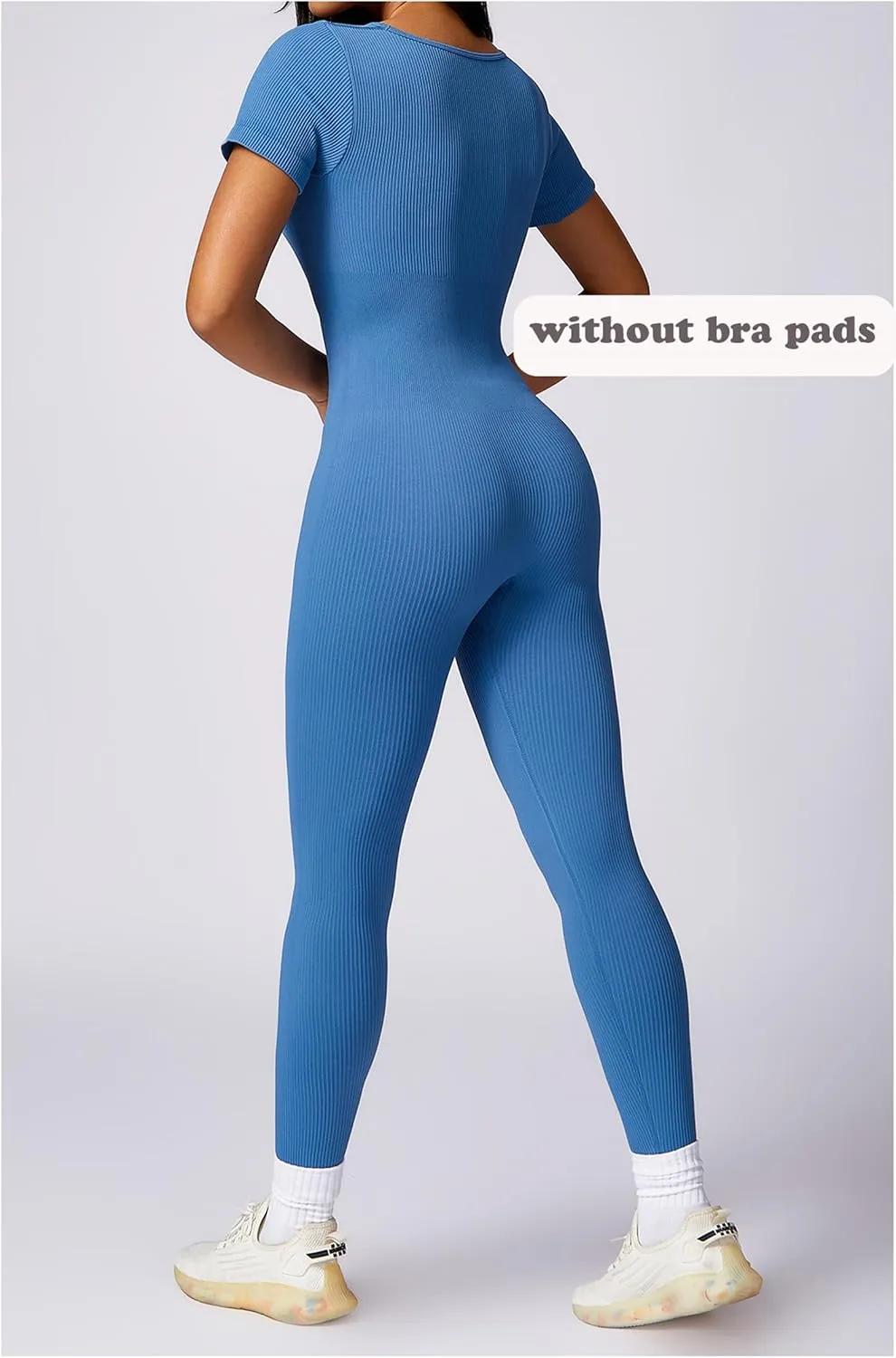 Women's Seamless One Piece Yoga Bodysuit Ribbed Short Sleeve Gym Rompers Tummy Control Workout Athletic Jumpsuits