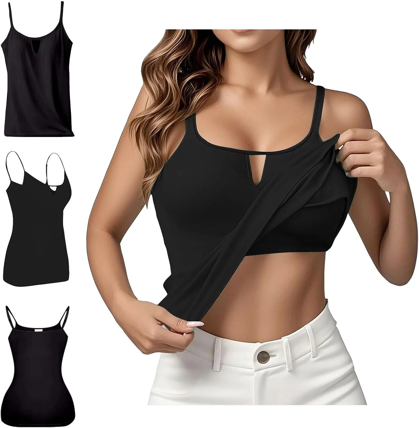 Women's Shelf Bra Camisole Tops Adjustable Spaghetti Strap Basic Cami Key Hole Yoga Shirts Tank Cotton Undershirts