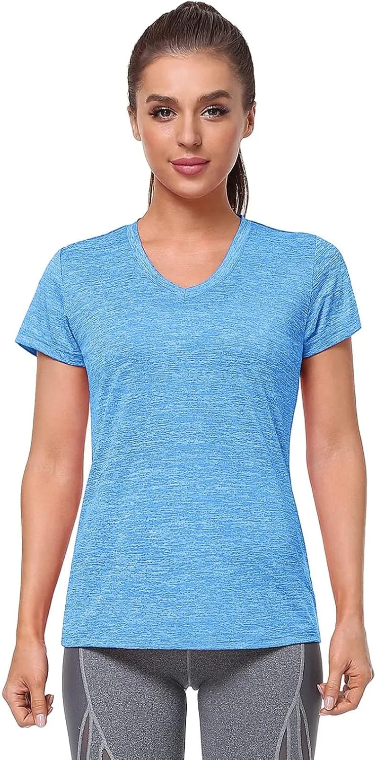 Womens Short Sleeve Athletic T-Shirt Moisture Wicking Sports V-Neck Tee Gym Yoga Running Stretch Quick Dry Tunic Tops