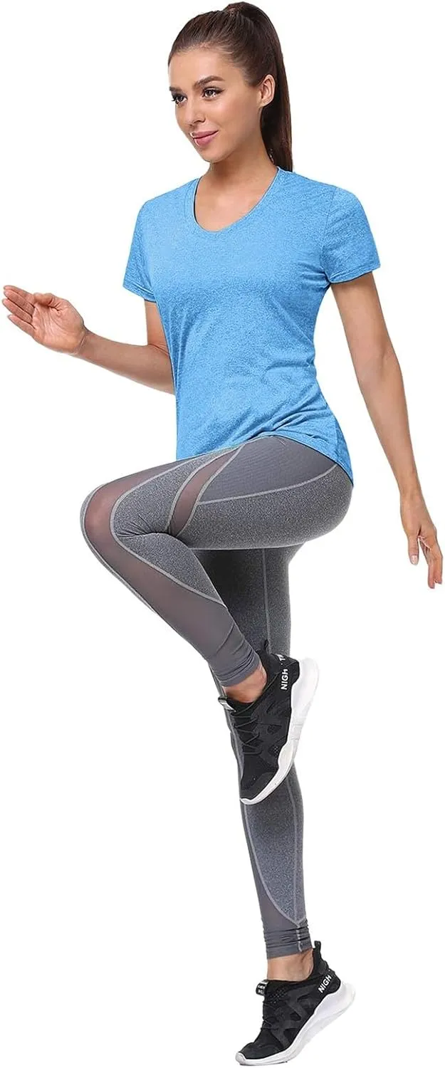 Womens Short Sleeve Athletic T-Shirt Moisture Wicking Sports V-Neck Tee Gym Yoga Running Stretch Quick Dry Tunic Tops