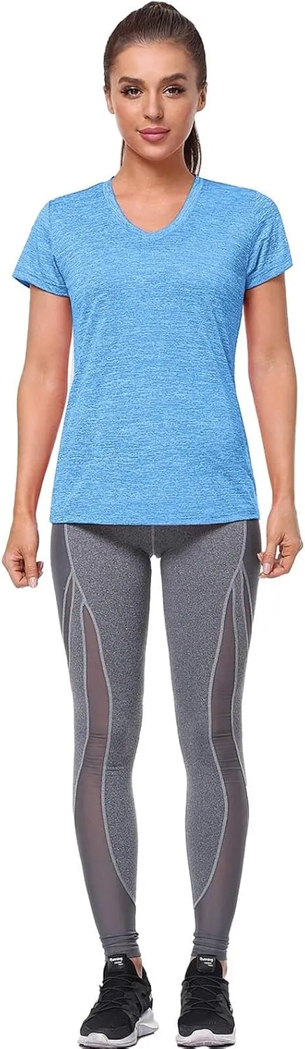 Womens Short Sleeve Athletic T-Shirt Moisture Wicking Sports V-Neck Tee Gym Yoga Running Stretch Quick Dry Tunic Tops