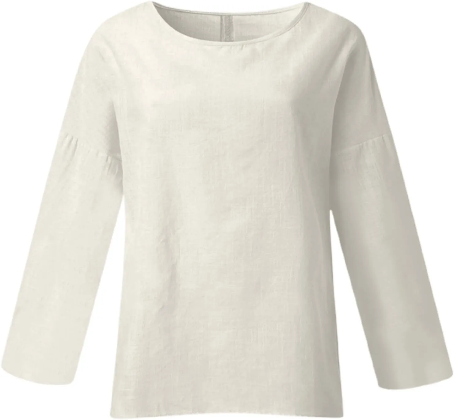 Women's Short Sleeve Linen Shirt Casual Crew Neck Oversized T-Shirt Button Loose Fit Summer Tee Shirt