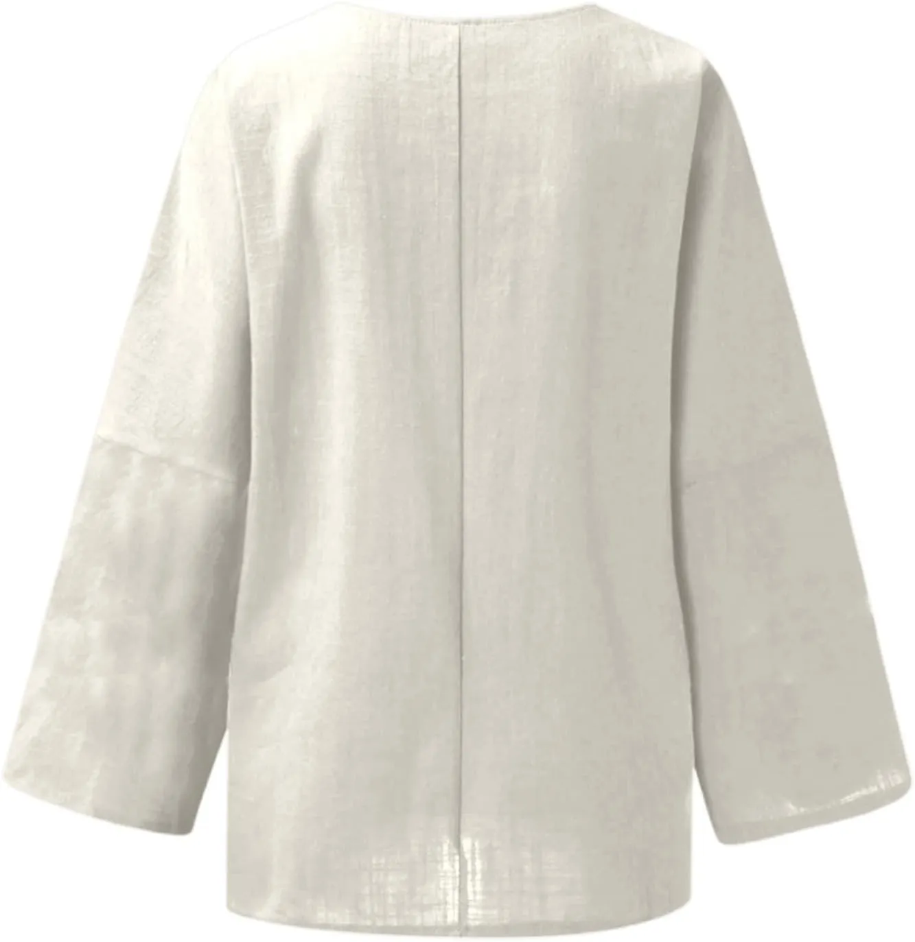 Women's Short Sleeve Linen Shirt Casual Crew Neck Oversized T-Shirt Button Loose Fit Summer Tee Shirt