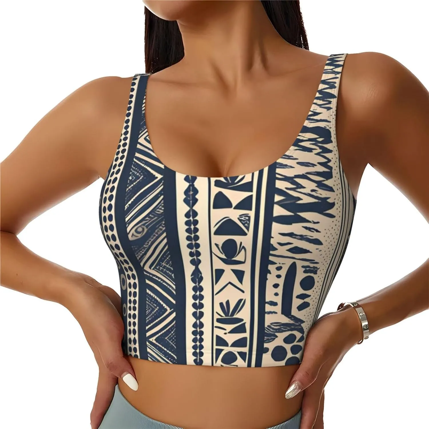 Women's Sports Bra Elastic Sports Vest Yoga Tank Top Tops Shirts Quick Dry Fabric African peoples illustration Pattern Medium