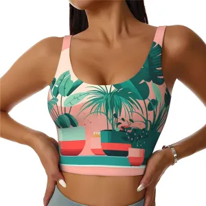 Women's Sports Bra Elastic Sports Vest Yoga Tank Top Tops Shirts Quick Dry Fabric Beautiful potted green plants Pattern XX-Large