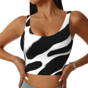 Women's Sports Bra Elastic Sports Vest Yoga Tank Top Tops Shirts Quick Dry Fabric Black and white leather printing Pattern Medium