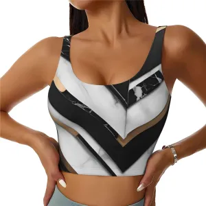 Women's Sports Bra Elastic Sports Vest Yoga Tank Top Tops Shirts Quick Dry Fabric Black and white stone pattern Pattern Large