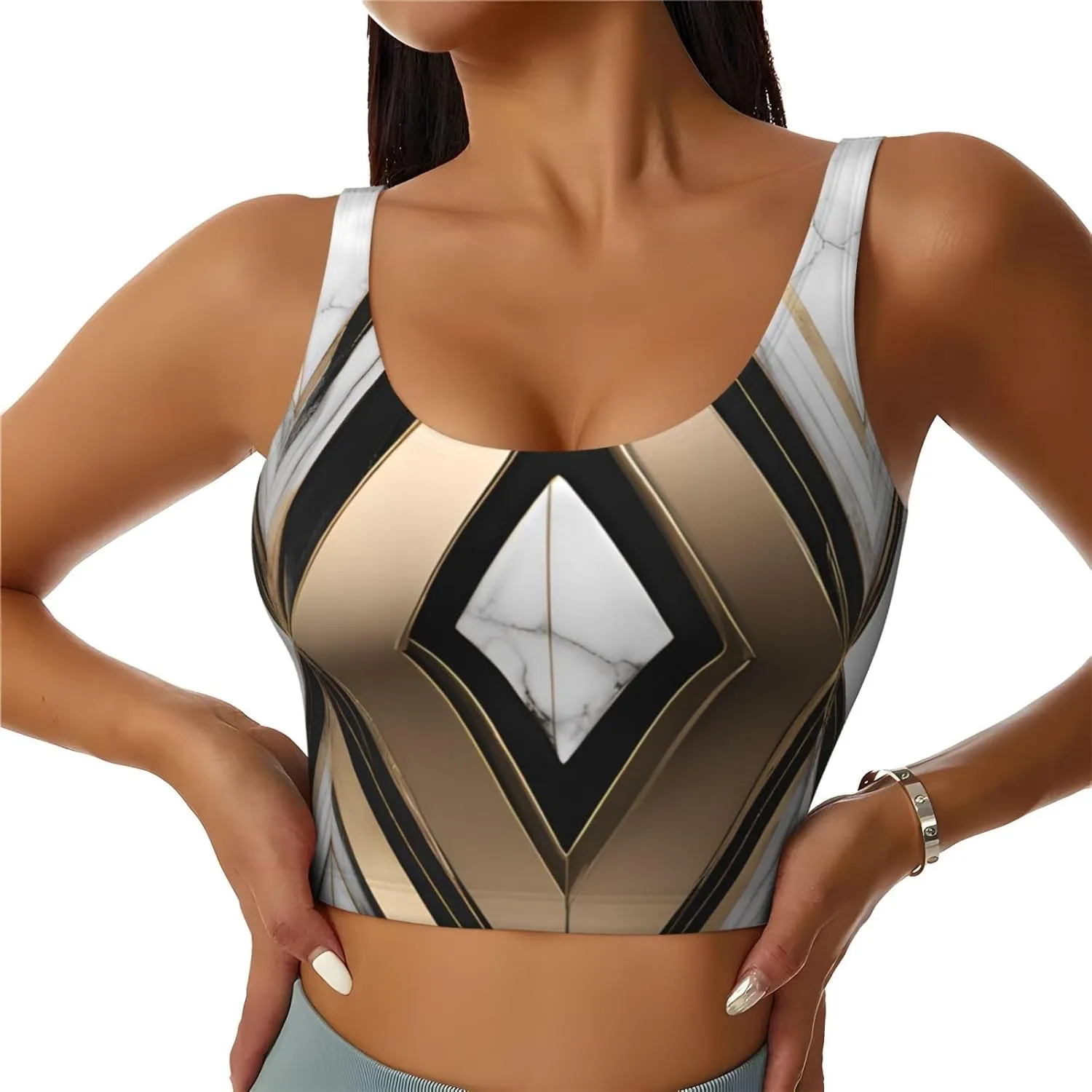 Women's Sports Bra Elastic Sports Vest Yoga Tank Top Tops Shirts Quick Dry Fabric Black White Gold Foil Marble Pattern Small