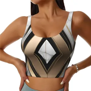 Women's Sports Bra Elastic Sports Vest Yoga Tank Top Tops Shirts Quick Dry Fabric Black White Gold Foil Marble Pattern Small