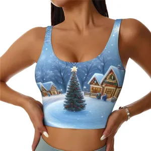 Women's Sports Bra Elastic Sports Vest Yoga Tank Top Tops Shirts Quick Dry Fabric Christmas Winter Happy Scene Pattern Medium