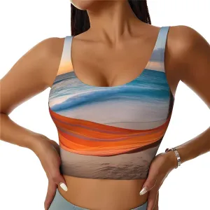 Women's Sports Bra Elastic Sports Vest Yoga Tank Top Tops Shirts Quick Dry Fabric Coconut Beach Sunset Hammock Pattern Large