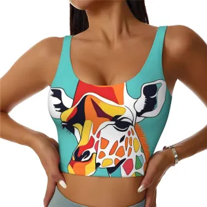 Women's Sports Bra Elastic Sports Vest Yoga Tank Top Tops Shirts Quick Dry Fabric Colorful Giraffe Fans Lovers Pattern Small