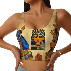 Women's Sports Bra Elastic Sports Vest Yoga Tank Top Tops Shirts Quick Dry Fabric Egyptian Pharaonic Frescoes Pattern XX-Large