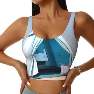 Women's Sports Bra Elastic Sports Vest Yoga Tank Top Tops Shirts Quick Dry Fabric Feather Head Band Teepee Tent Pattern Small