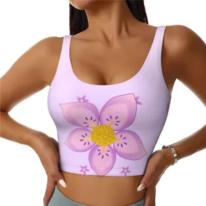 Women's Sports Bra Elastic Sports Vest Yoga Tank Top Tops Shirts Quick Dry Fabric Five-petaled purple flowers Pattern X-Large