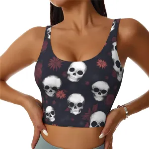Women's Sports Bra Elastic Sports Vest Yoga Tank Top Tops Shirts Quick Dry Fabric Horrible Dark Skulls Flowers Pattern Pattern Medium