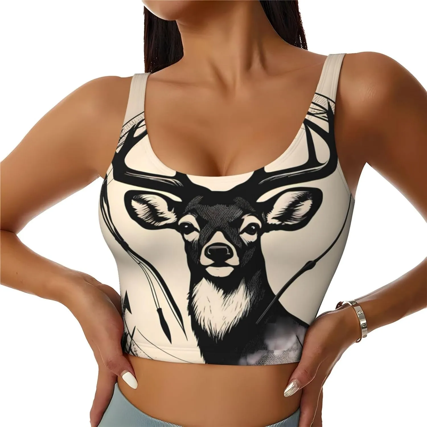 Women's Sports Bra Elastic Sports Vest Yoga Tank Top Tops Shirts Quick Dry Fabric Hunting Arrows Triangles Deer Pattern Medium