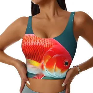 Women's Sports Bra Elastic Sports Vest Yoga Tank Top Tops Shirts Quick Dry Fabric Japanese Pretty Red carp Fish Pattern Medium