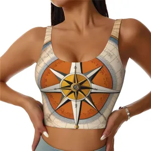 Women's Sports Bra Elastic Sports Vest Yoga Tank Top Tops Shirts Quick Dry Fabric Law of the Compass Navigation Pattern Small