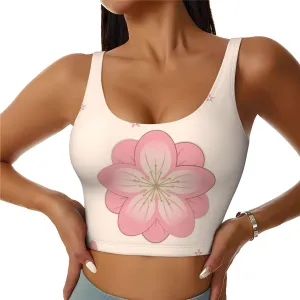 Women's Sports Bra Elastic Sports Vest Yoga Tank Top Tops Shirts Quick Dry Fabric Little pink cherry blossoms Pattern Large