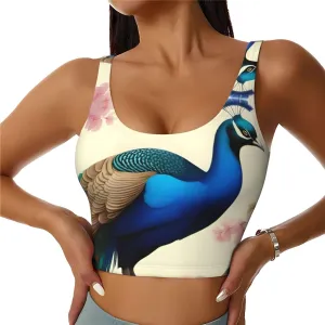 Women's Sports Bra Elastic Sports Vest Yoga Tank Top Tops Shirts Quick Dry Fabric Oriental Peacock on Flower Tree Pattern Small