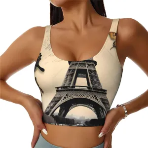 Women's Sports Bra Elastic Sports Vest Yoga Tank Top Tops Shirts Quick Dry Fabric Paris Eiffel Tower Butterfly Pattern Medium