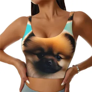 Women's Sports Bra Elastic Sports Vest Yoga Tank Top Tops Shirts Quick Dry Fabric Pomeranians Puppies and Point Pattern XX-Large