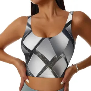 Women's Sports Bra Elastic Sports Vest Yoga Tank Top Tops Shirts Quick Dry Fabric Silver Sequin Sparkle Pattern Pattern X-Large