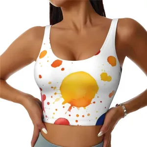 Women's Sports Bra Elastic Sports Vest Yoga Tank Top Tops Shirts Quick Dry Fabric Stains of Watercolor Paint Splatters Pattern Medium