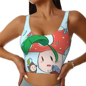 Women's Sports Bra Elastic Sports Vest Yoga Tank Top Tops Shirts Quick Dry Fabric Sunflower seeds and mushroom Pattern Small